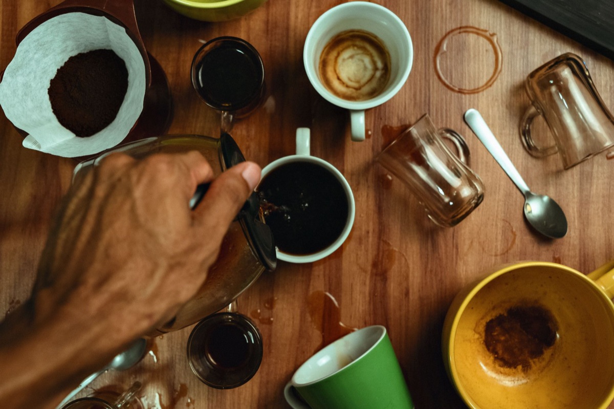 kitchen counter with spilled coffee
