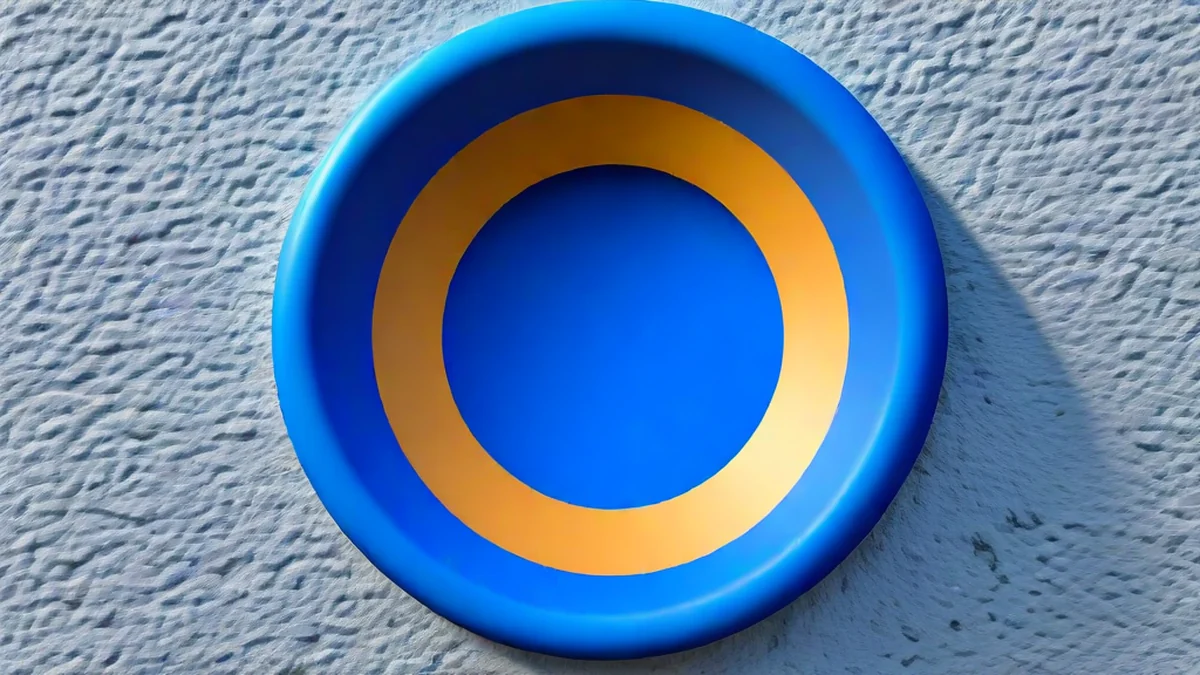 Cerchio di presa blu, circolare liscio, su una parete di calistenia, ora dorata, obiettivo 85mm, profondità di campo sottile, fotorealistico, focus acuto, dettagli elevati