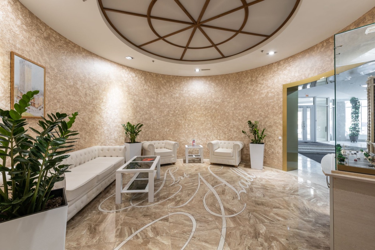 Clean, modern detail of a clinic waiting area emphasizing accessibility